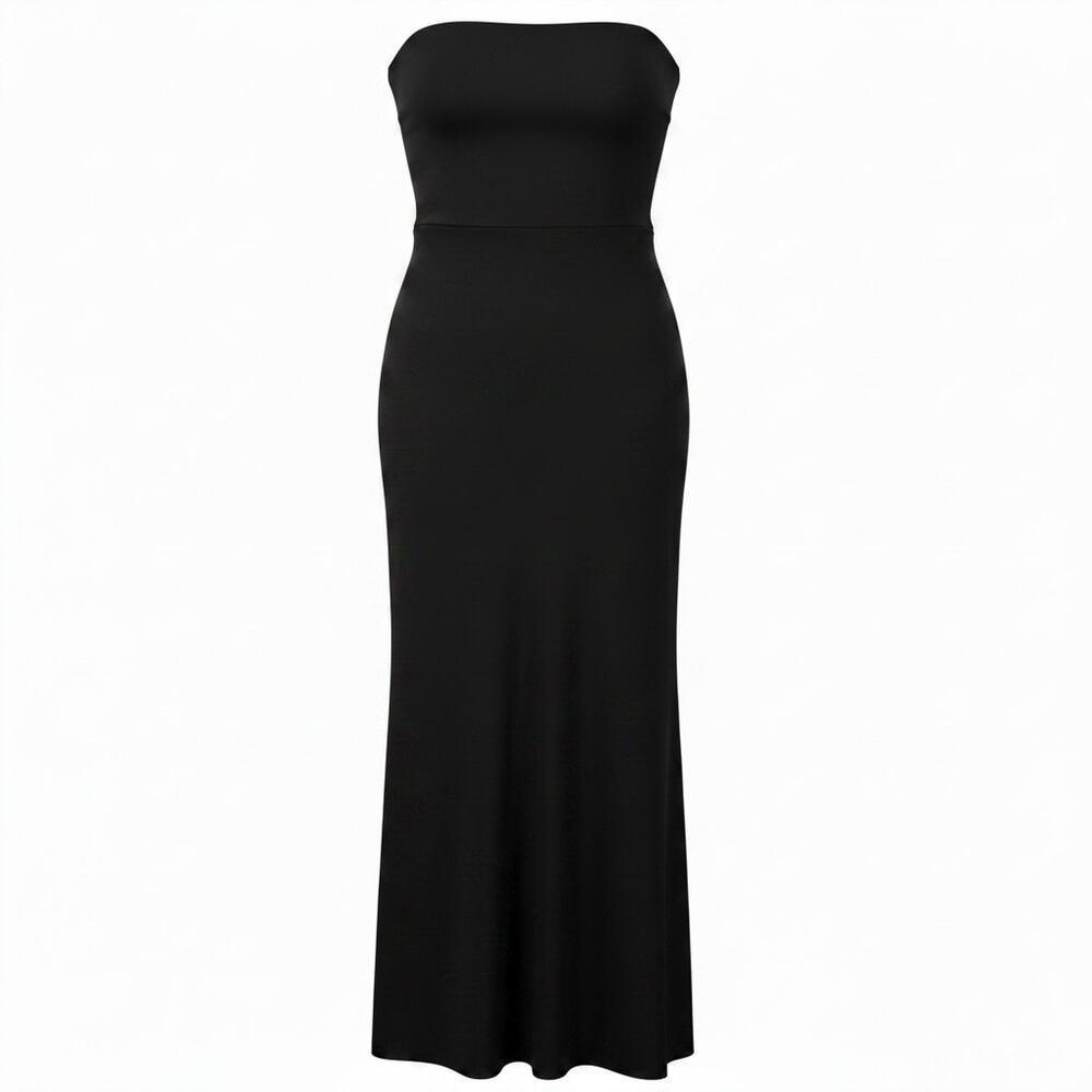 Babaton Aritzia black maxi dress with strapless neckline,side zipper, flared hem